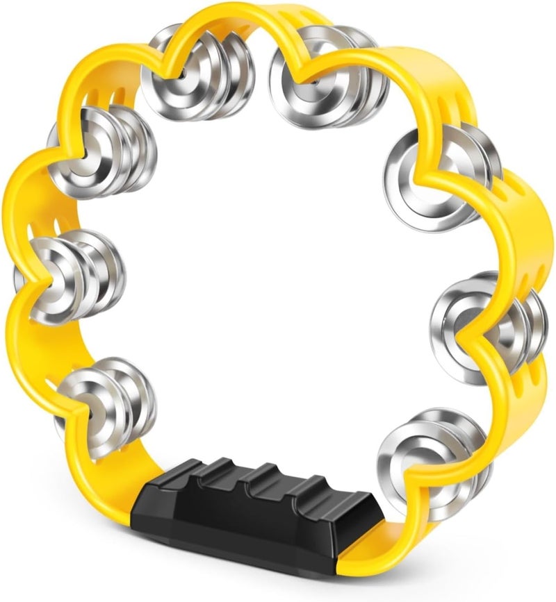 Flexzion Flower Tambourine - 8 Inch Handheld Percussion Instrument w/Metal Jingles & Ergonomic Grip - Small Tambourines for Adults, Kids, Church, Parties, & Musical Events (Yellow) - Image 1